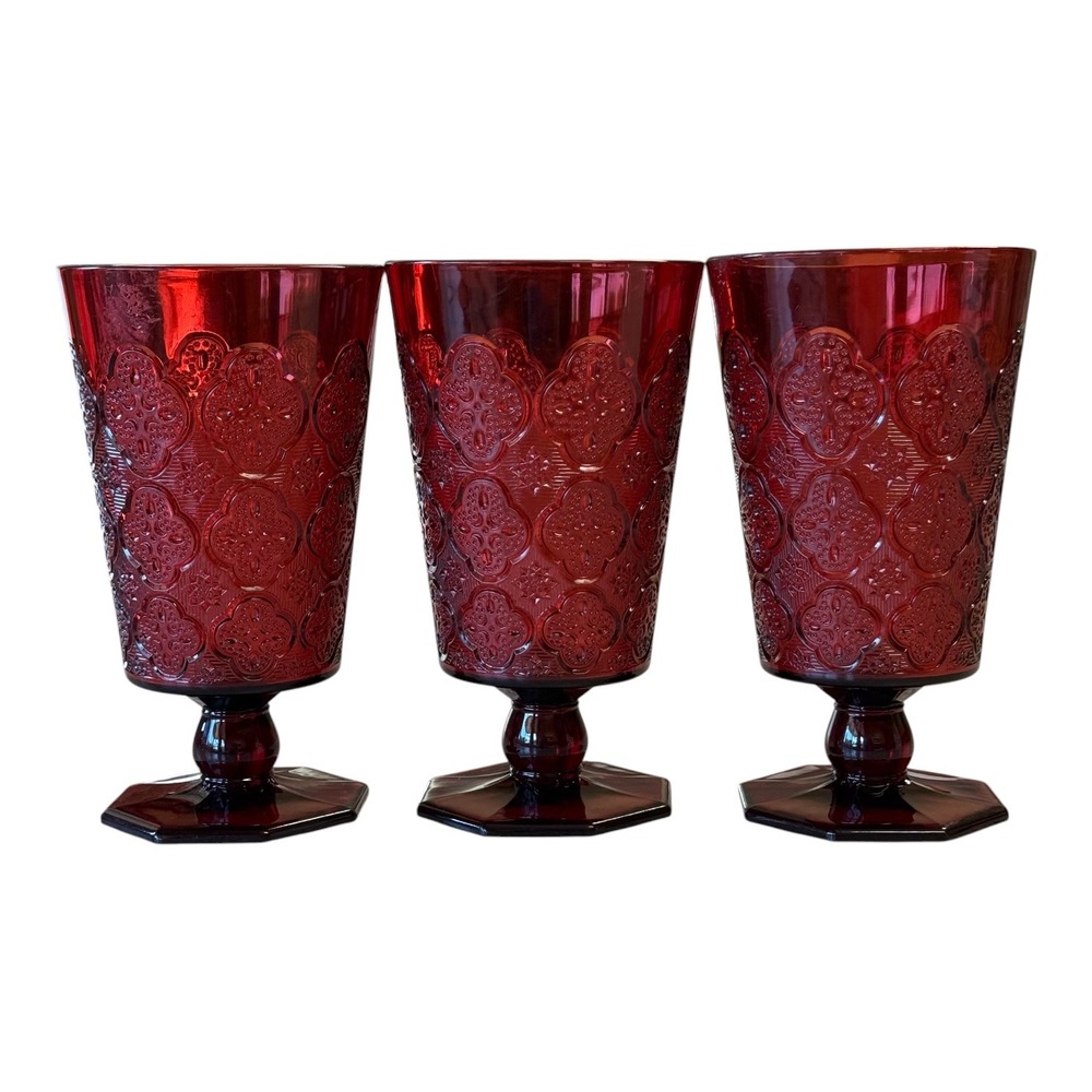 Le Cadeaux Moroccan Ruby Red Footed Goblets Set of 3 Drinkware